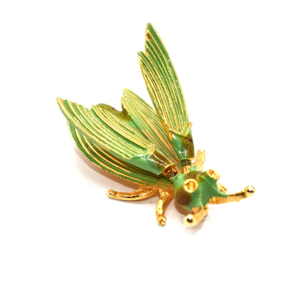 Vintage Hattie Carnegie Articulated Insect Brooch Green Enamel